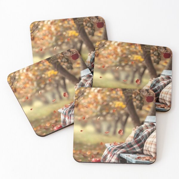 Item preview, Cozy Autumn Apple Orchard Garden Bench — Red Apples & Tartan Blanket Art designed and sold by LYAN-STORE.