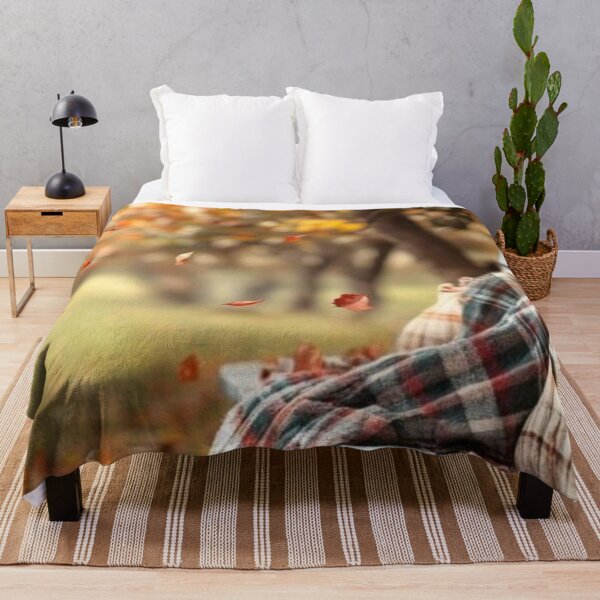 Item preview, Cozy Autumn Apple Orchard Garden Bench — Red Apples & Tartan Blanket Art designed and sold by LYAN-STORE.
