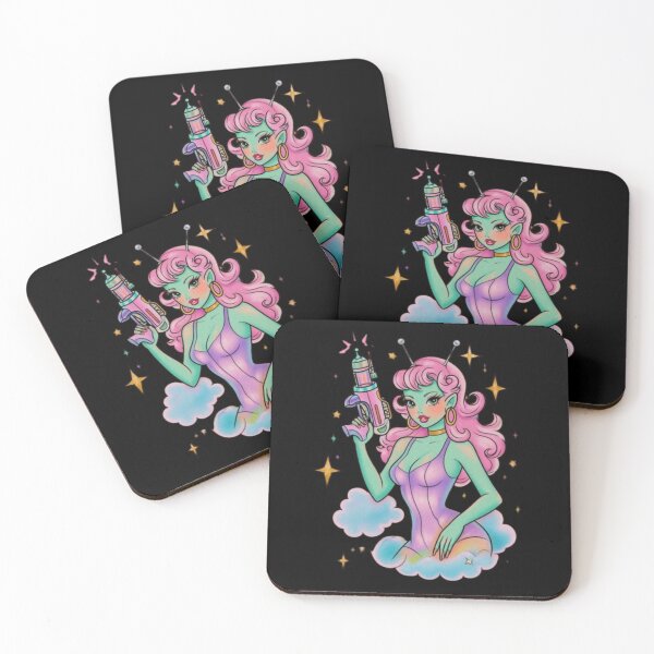 Item preview, Retro Pink-haired Alien Babe with Ray Gun Science Fiction Design designed and sold by MakersFolly.