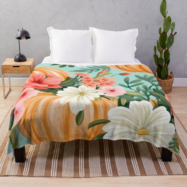 Item preview, Floral Pumpkin Seamless Pattern — Mint Blue Floral Autumn Harvest Art designed and sold by LYAN-STORE.