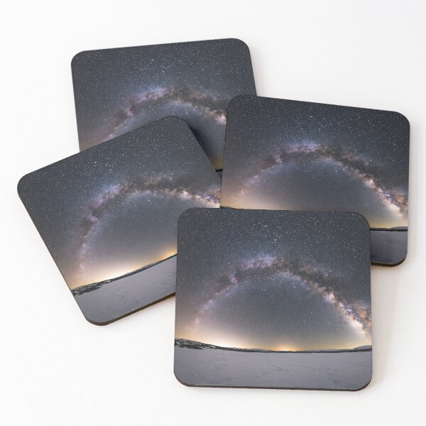Item preview, Vast starry night sky with the Milky Way arching over a snow-covered landscape designed and sold by homydesign.