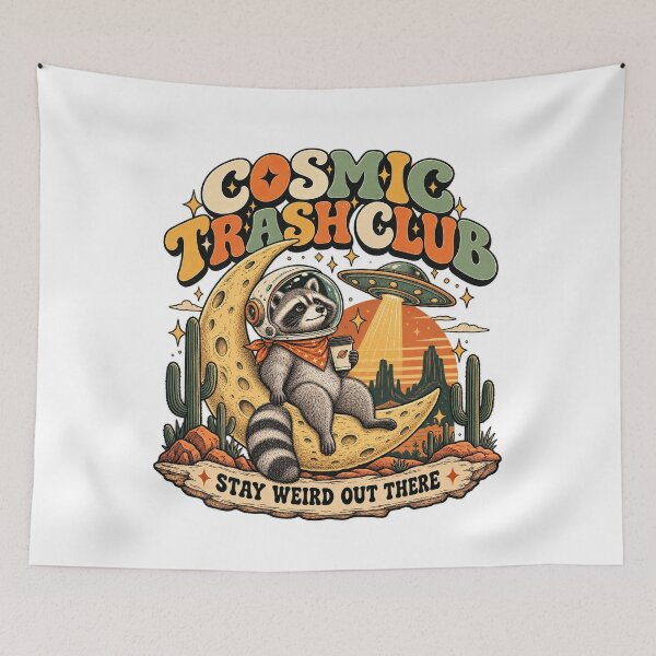 Item preview, Retro Raccoon UFO Space Graphic, Funny Vintage Animal Design designed and sold by LandFinStudio.