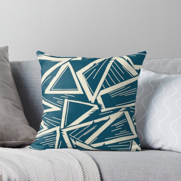 Item preview, Abstract Linocut Triangles Seamless Pattern — Deep Teal & Cream Geometry Art designed and sold by LYAN-STORE.