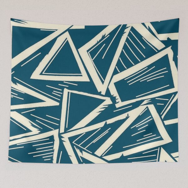 Item preview, Abstract Linocut Triangles Seamless Pattern — Deep Teal & Cream Geometry Art designed and sold by LYAN-STORE.