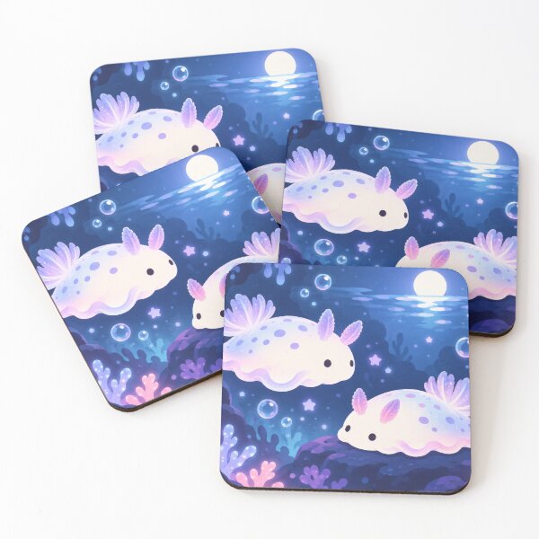 Item preview, Sea Bunny Slug Duo in a Moonlit Ocean Cave with Glowing Coral designed and sold by AshiraCreations.