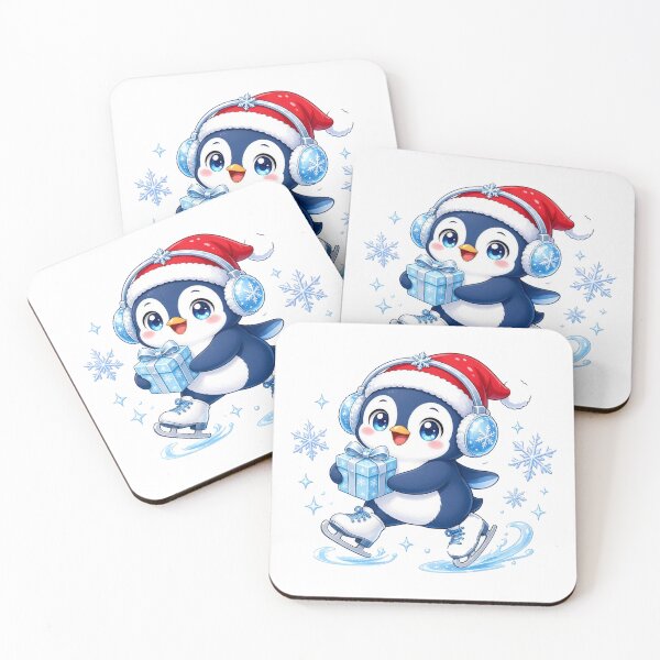 Item preview, Cute Penguin Ice Skating with Santa Hat Gift designed and sold by Moonlit Tower Art.