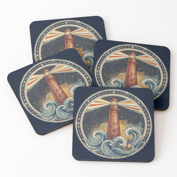 Item preview, Vintage Lighthouse and Sailboat - Whimsical Ocean Waves and Starry Sky designed and sold by Chroma Dreams .