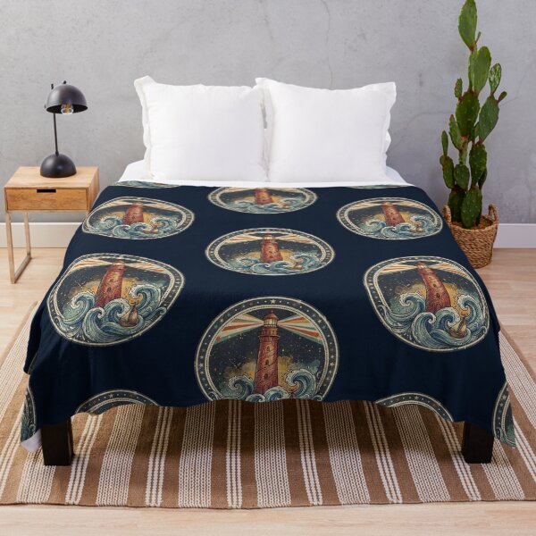 Item preview, Vintage Lighthouse and Sailboat - Whimsical Ocean Waves and Starry Sky designed and sold by Chroma Dreams .