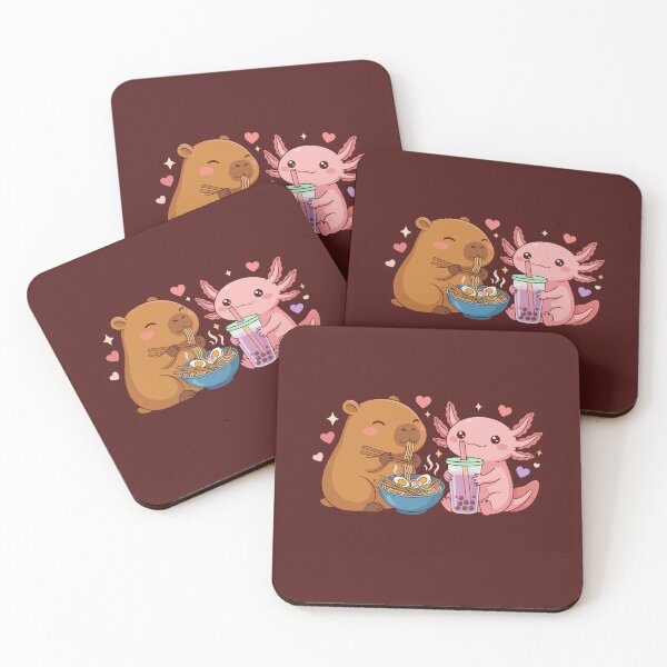 Item preview, Kawaii Animal Capybara Axolotl Eating And Drinking designed and sold by MalwasBasket.
