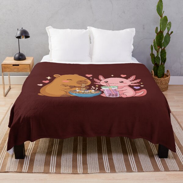 Item preview, Kawaii Animal Capybara Axolotl Eating And Drinking designed and sold by MalwasBasket.