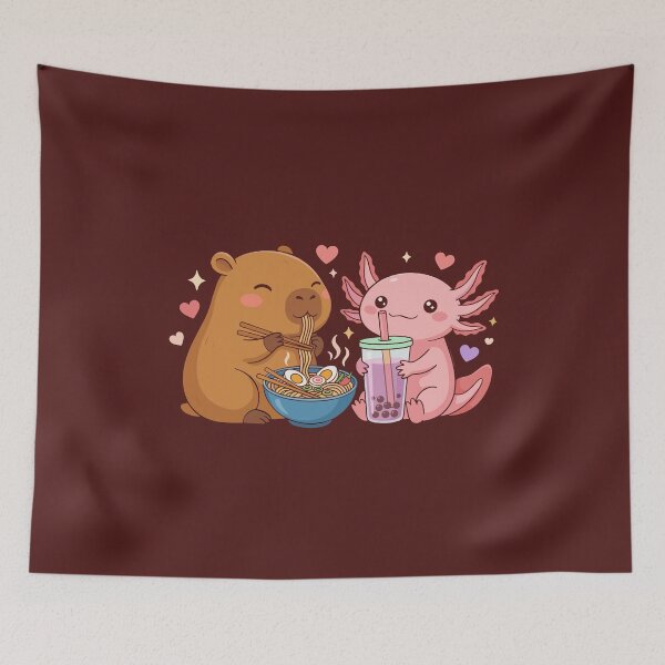 Item preview, Kawaii Animal Capybara Axolotl Eating And Drinking designed and sold by MalwasBasket.