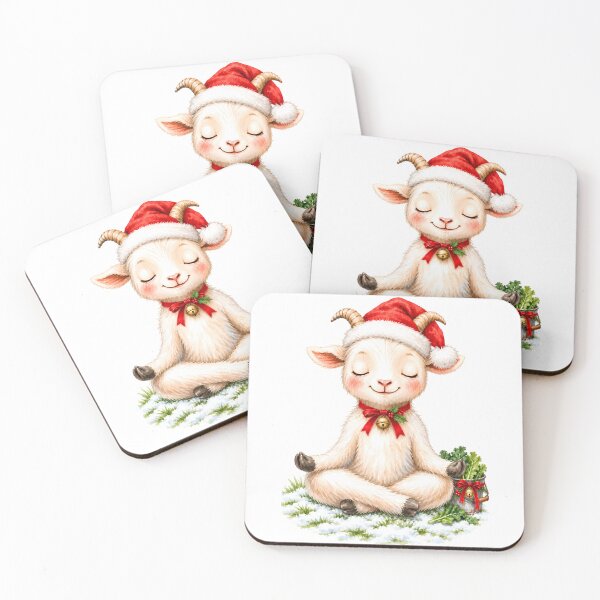 Item preview, Christmas Yoga Goat – Peaceful Santa Hat Meditation designed and sold by YogiAnimalArt.