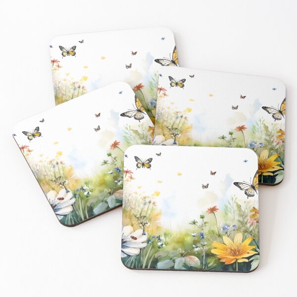 Item preview, Whimsical watercolor meadow filled with colorful wildflowers and delicate butterflies fluttering in the air designed and sold by homydesign.