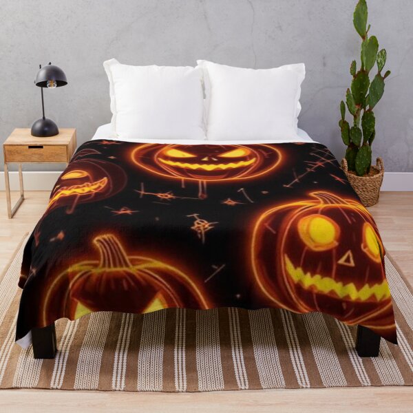 Item preview, Glowing Neon Jack O Lantern Pumpkins — Spooky Halloween Seamless Pattern designed and sold by LYAN-STORE.