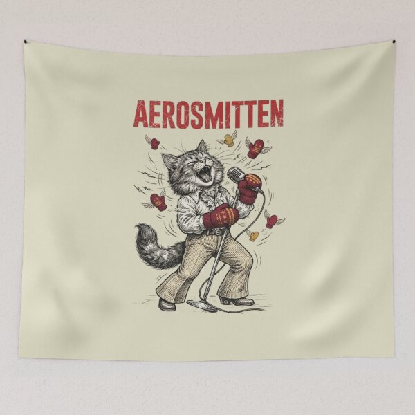 Item preview, Aerosmitten Singer Cat Funny 70s Rock Cat Singer Gift Cat Lover Retro Music Gift designed and sold by FurRealStudioCo.