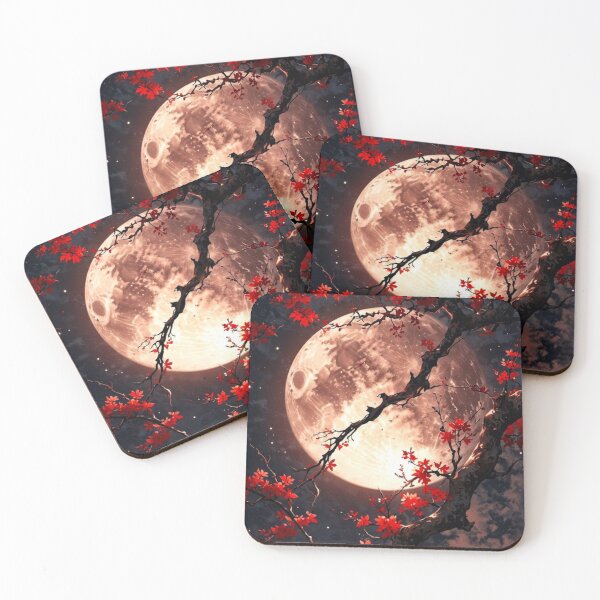 Item preview, Full Moon Night Landscape — Red Maple Leaves & Celestial Japanese Aesthetic Art designed and sold by LYAN-STORE.