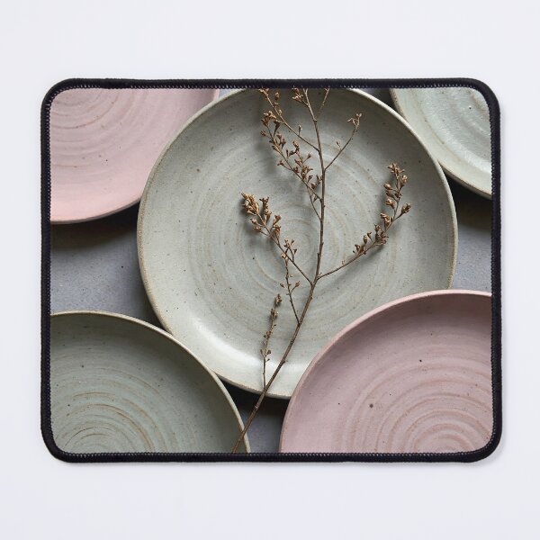 Item preview, Pale pink and green speckled plates arranged with a delicate dried branch designed and sold by homydesign.