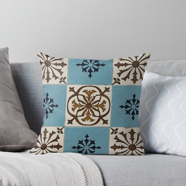 Item preview, Intricate floral tile pattern in brown, blue, and white hues designed and sold by homydesign.