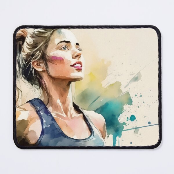 Item preview, A young adult female with a ponytail looks upward in a dynamic watercolor portrait designed and sold by homydesign.
