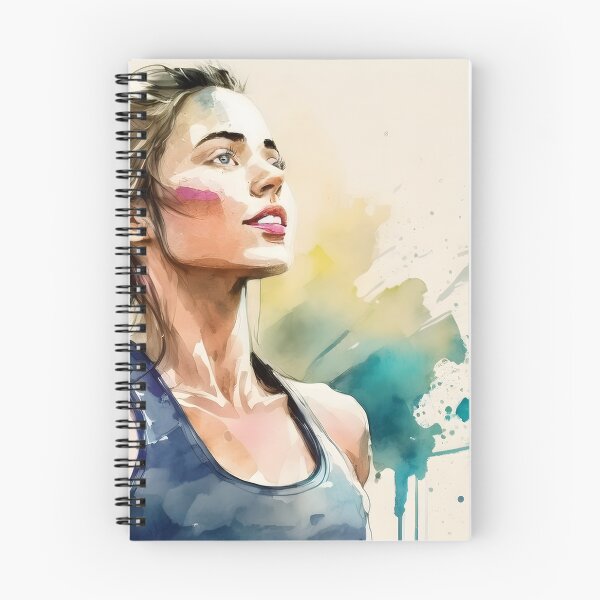 Item preview, A young adult female with a ponytail looks upward in a dynamic watercolor portrait designed and sold by homydesign.