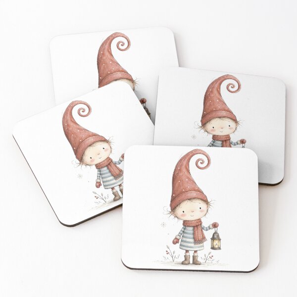 Item preview, Cute Christmas Elf with Lantern – Scandinavian Winter Watercolor Art designed and sold by Darlin8888.