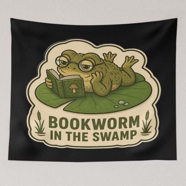 Item preview, Bookworm In The Swamp Funny Toad Cottagecore Reading designed and sold by PozivoPlus.