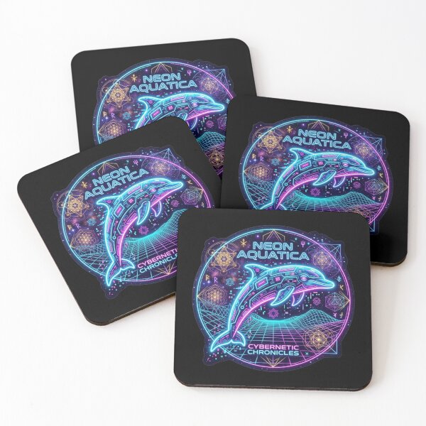 Item preview, Neon Aquatica. Gnostic esoteric Dolphin. Sacred Geometry. Synthwave style designed and sold by GRIMDELIGHT.