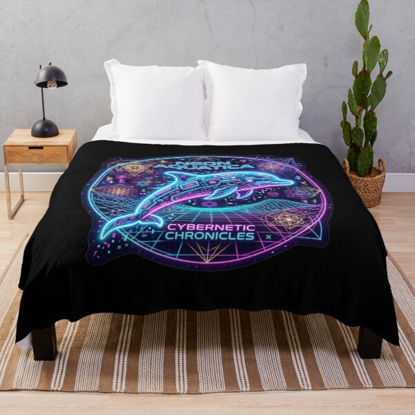 Item preview, Neon Aquatica. Gnostic esoteric Dolphin. Sacred Geometry. Synthwave style designed and sold by GRIMDELIGHT.