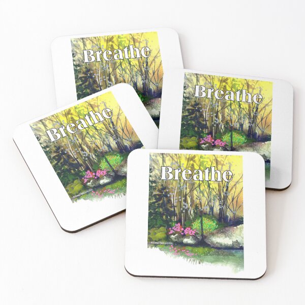 Item preview, Autumn river, with the word Breathe. Original watercolor by Kim Attwooll designed and sold by aswoa.