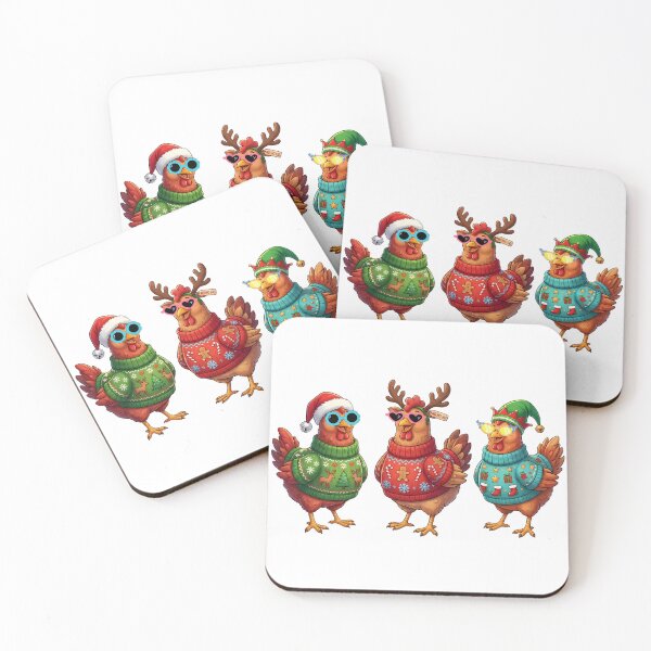 Item preview, Cute Festive Chickens Wearing Ugly Christmas Sweaters and Sunglasses designed and sold by VibranPalette.