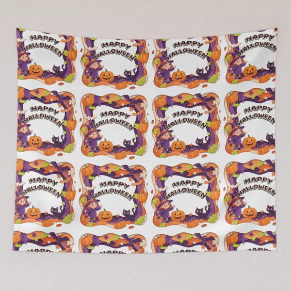 Item preview,  Spooky Cute Halloween Border Little Witch Black Cat designed and sold by hepopatterns.