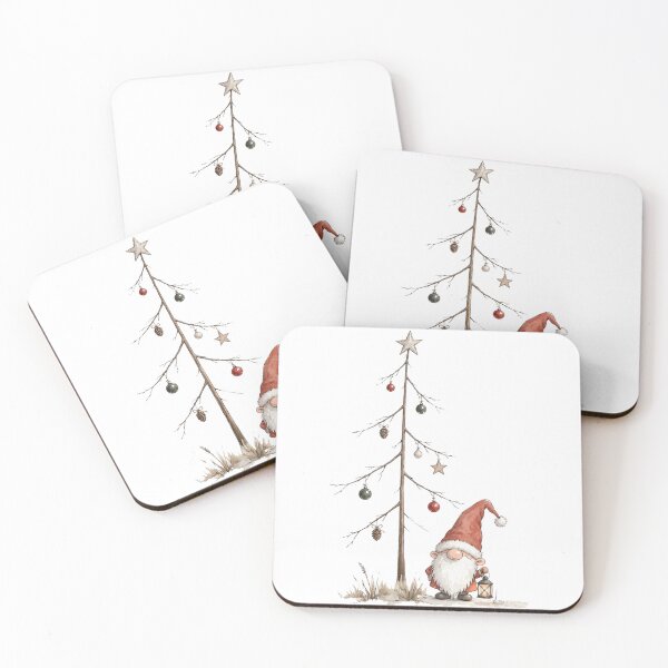 Item preview, Cute Christmas Gnome with Lantern and Minimalist Tree – Scandinavian Christmas Art designed and sold by Darlin8888.
