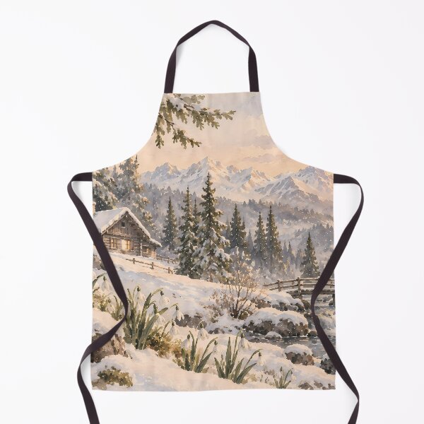 Item preview, Rustic Winter Mountain Cabin Watercolour Sunset Landscape designed and sold by Jozefin's Studio.