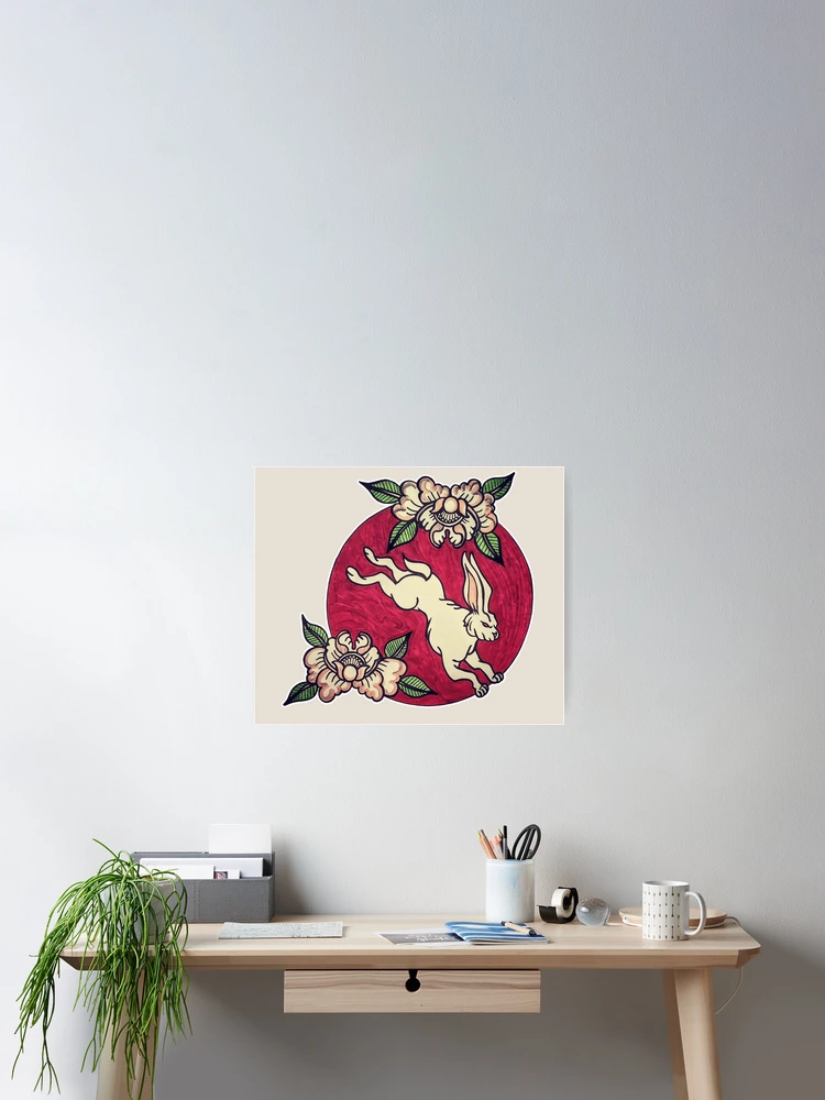 Thumbnail 2 of 3, Poster, Peonies & Rabbit designed and sold by ShellSpell.
