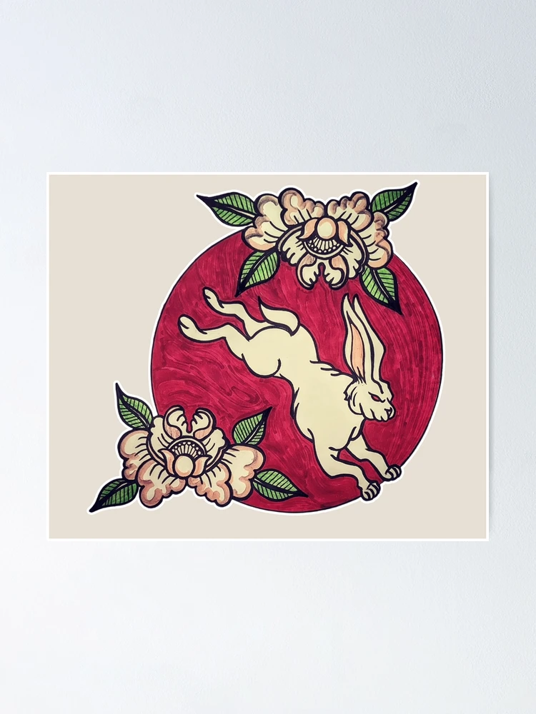 Thumbnail 1 of 3, Poster, Peonies & Rabbit designed and sold by ShellSpell.