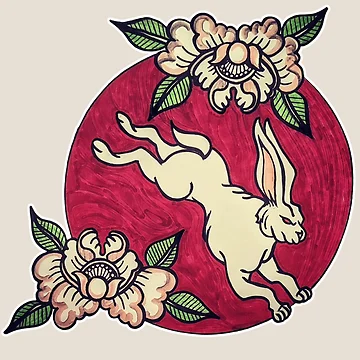 Artwork thumbnail, Peonies & Rabbit by ShellSpell