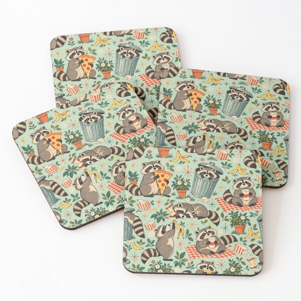Item preview, Trash Picnic Club – Funny Retro Raccoon and Pizza Pattern designed and sold by Paper-Pickle.