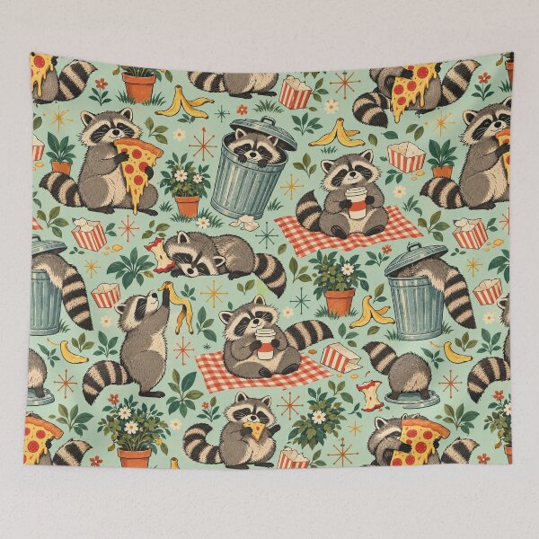 Item preview, Trash Picnic Club – Funny Retro Raccoon and Pizza Pattern designed and sold by Paper-Pickle.