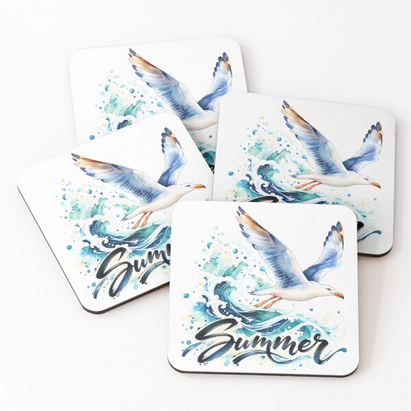 Item preview, Watercolor summer wave and seagull designed and sold by Art of Sun.