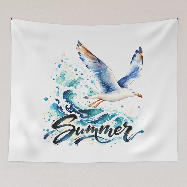 Item preview, Watercolor summer wave and seagull designed and sold by Art of Sun.