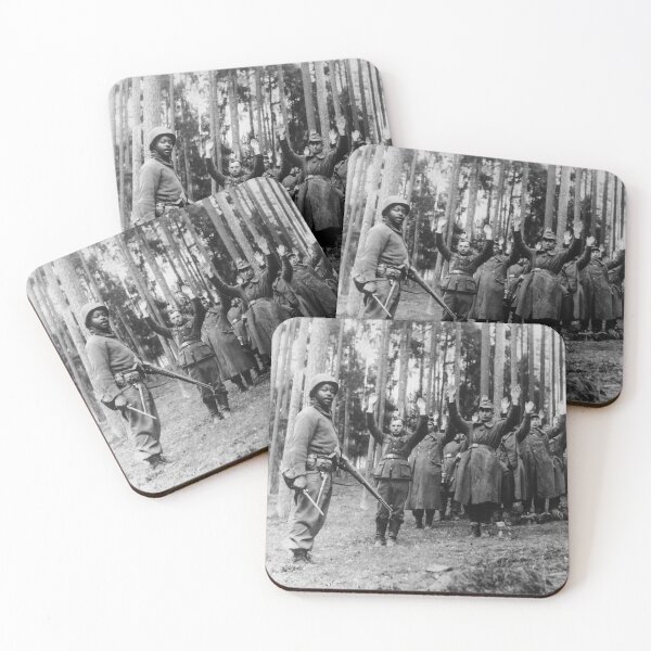 Item preview, WWII African American 12th Armored Division soldier with captured German prisoners, April of 1945 black and white photograph designed and sold by Astrid Arkhangelsky.