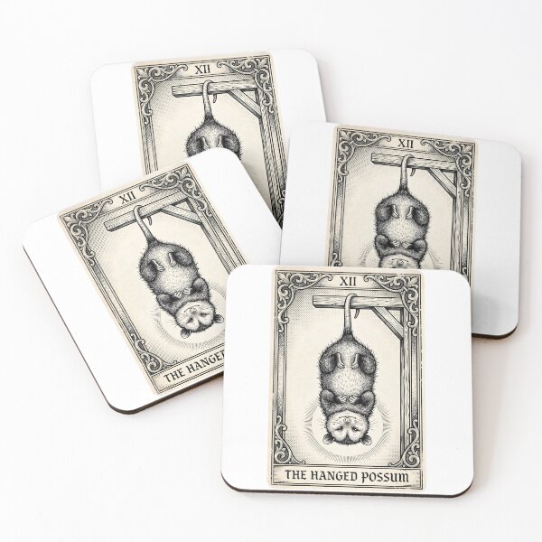 Item preview, The Hanged Opossum Tarot Card Funny Not My Circus Vintage Woodcut Sticker designed and sold by Thuzito.