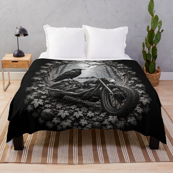 Item preview, Raven Motorcycle – Gothic Biker in Dark Forest | Black Raven Art designed and sold by SVALANART.