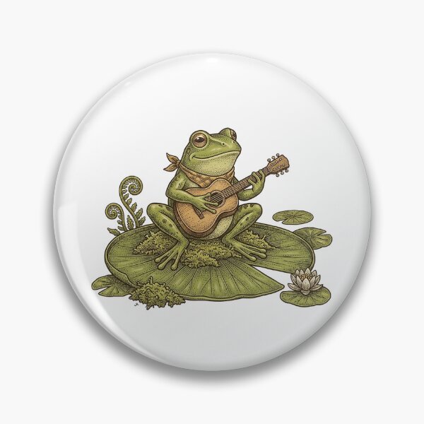Item preview, Frog Playing Guitar - Vintage Cottagecore Pond Art designed and sold by The Red Lime.