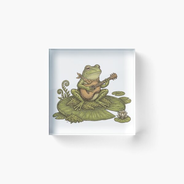 Item preview, Frog Playing Guitar - Vintage Cottagecore Pond Art designed and sold by The Red Lime.