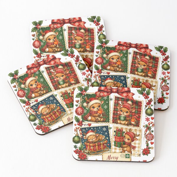 Item preview, Vintage Christmas Reindeer Stamps Cute Retro Holiday designed and sold by Mnyus shop.