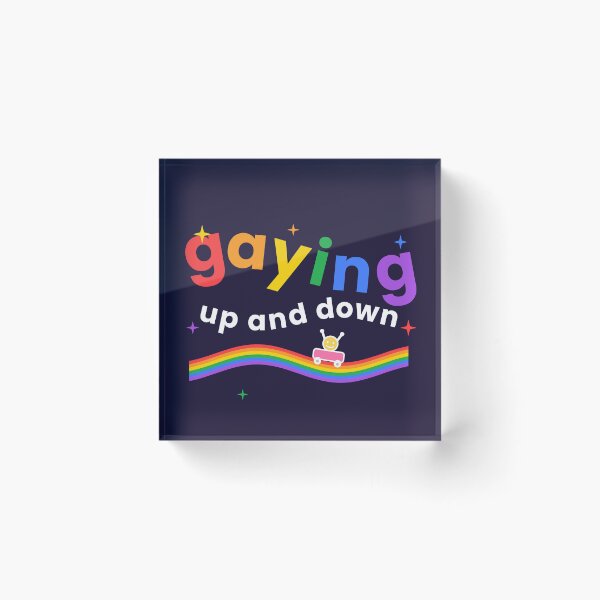 Item preview, Gaying Up and Down — White Text for Dark Colours Funny Rainbow Pride Gay LGBTQ designed and sold by Off Beat Tee Hut.