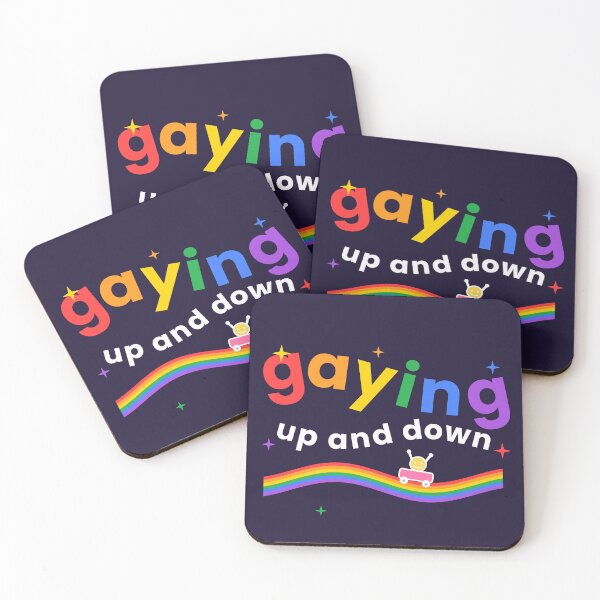 Item preview, Gaying Up and Down — White Text for Dark Colours Funny Rainbow Pride Gay LGBTQ designed and sold by Off Beat Tee Hut.