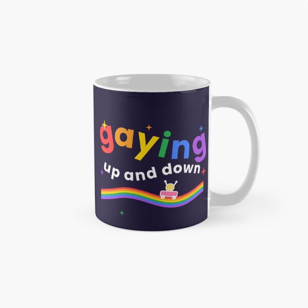 Item preview, Gaying Up and Down — White Text for Dark Colours Funny Rainbow Pride Gay LGBTQ designed and sold by Off Beat Tee Hut.
