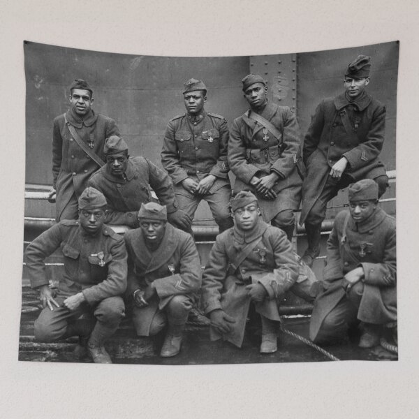 Item preview, WWI African American Members of the all black regiment Harlem Hellfighters in 1919 vintage black and white photograph designed and sold by Astrid Arkhangelsky.